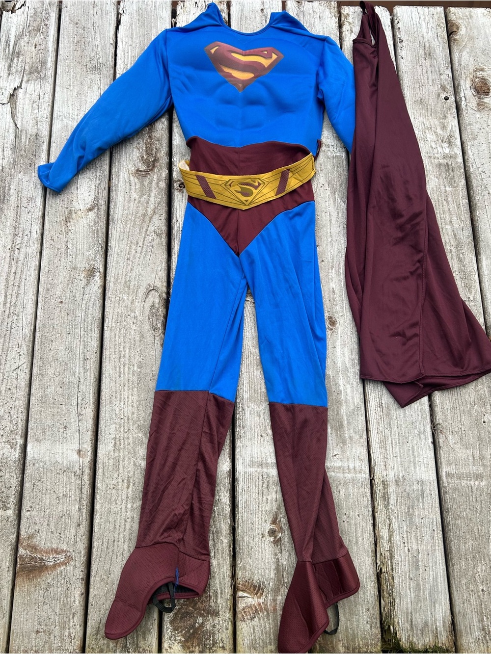 Superman Costume Kids Size 10 12 Boys Padded Muscle Jumpsuit Cape DC Superhero